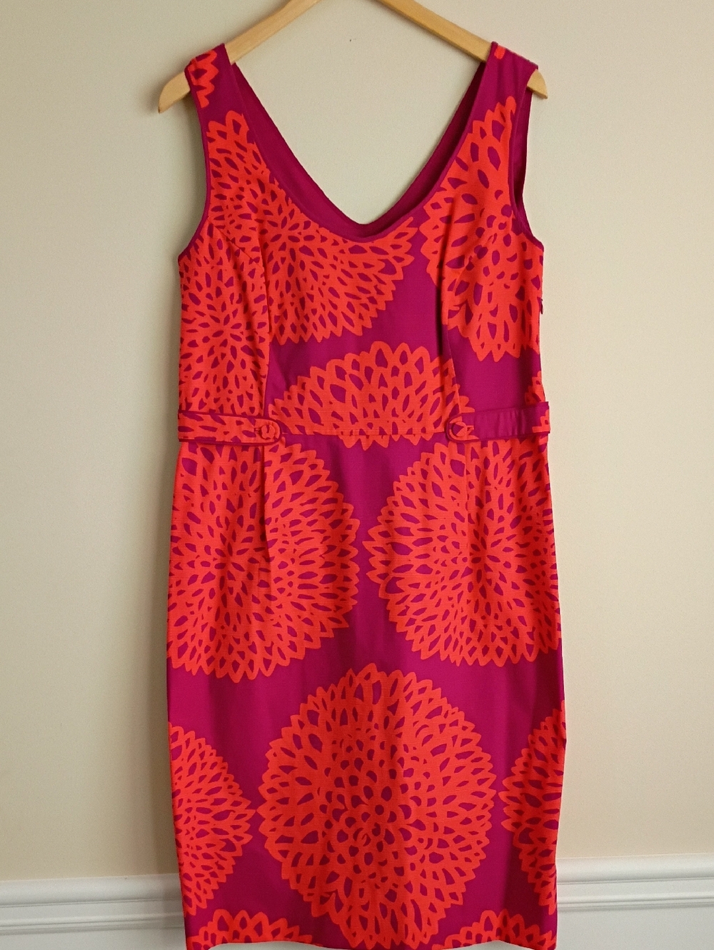 Boden Magenta Sheath Dress with Orange Floral Medallions Zinnia Size 12L